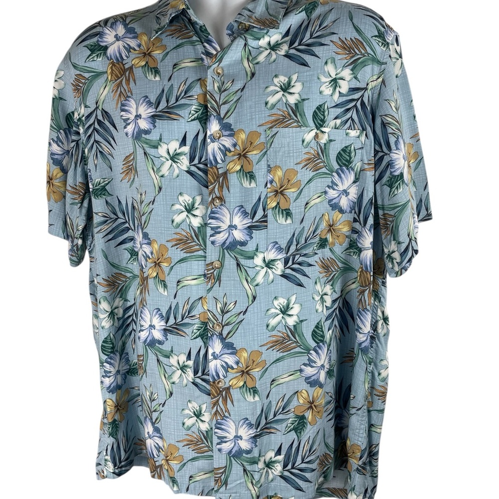 John Ashford Blue‎ Tropical Casual Button Down Camp Shirt, Large